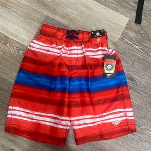 NEW!!! Boys 10/12 speedo swim trunks Red/white/blue WPF 50+ sun protection